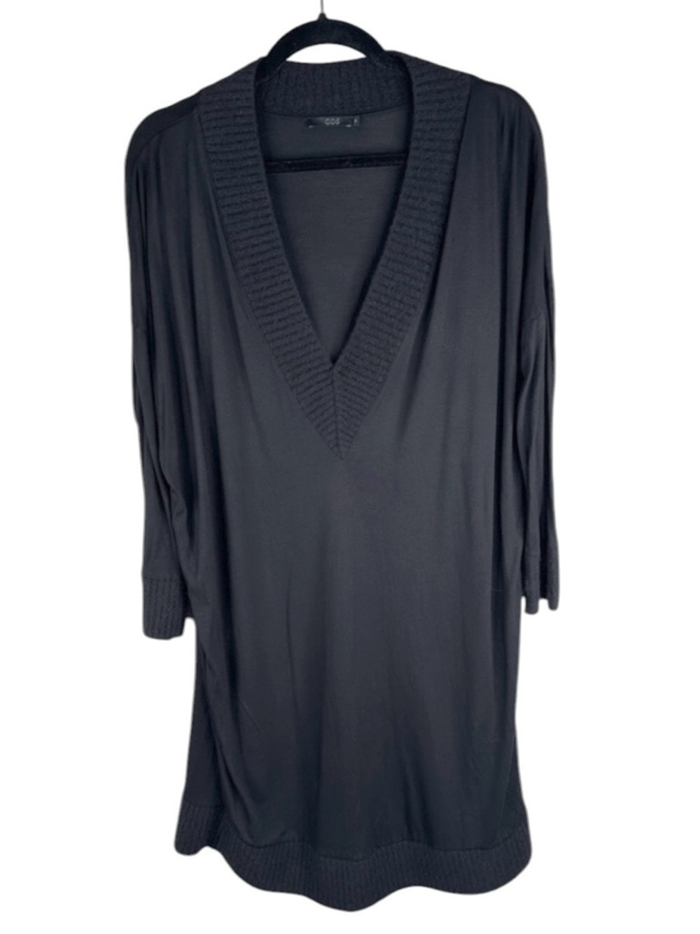 COS Black Chic Wool Blend Classic Business Casual V-Neck Midi Dress Size Medium